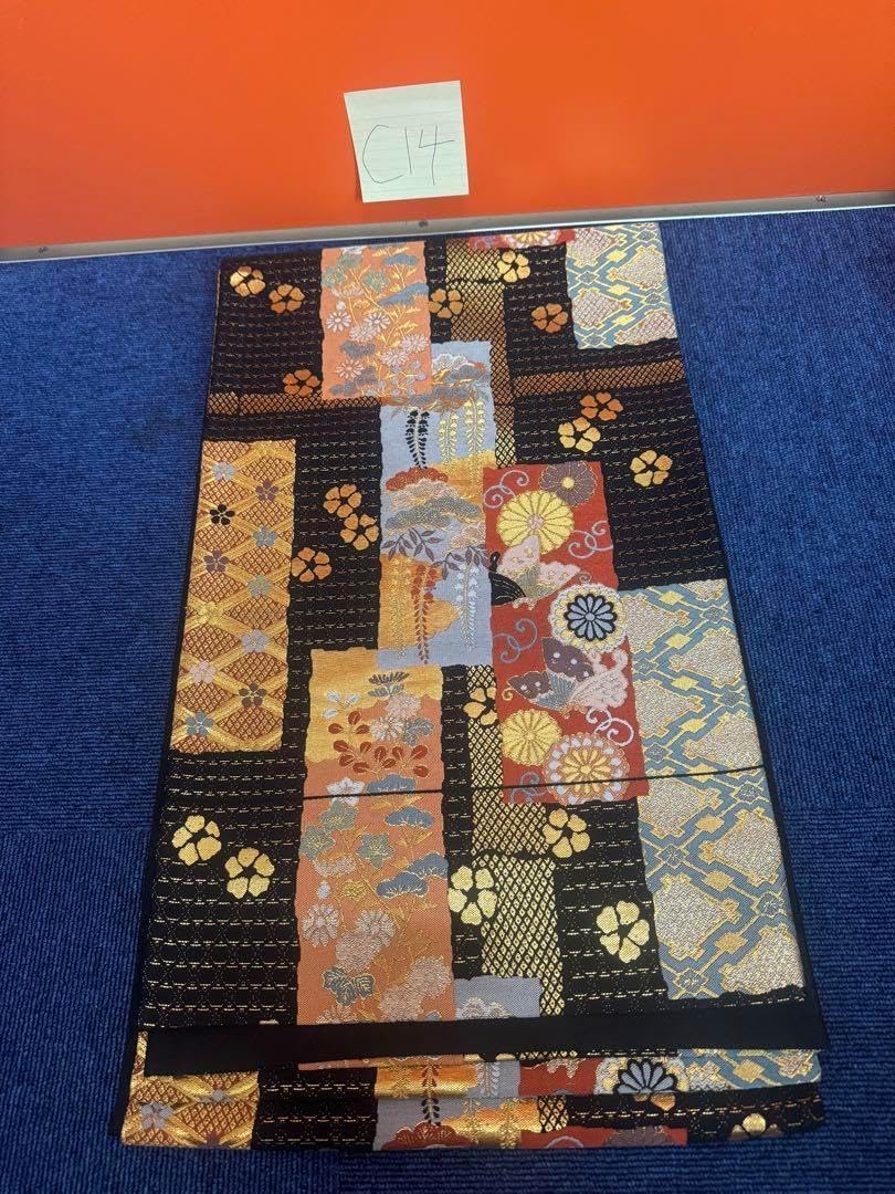 リバーシブル 洒落帯 袋帯 全通柄 正絹 市松 イ5178